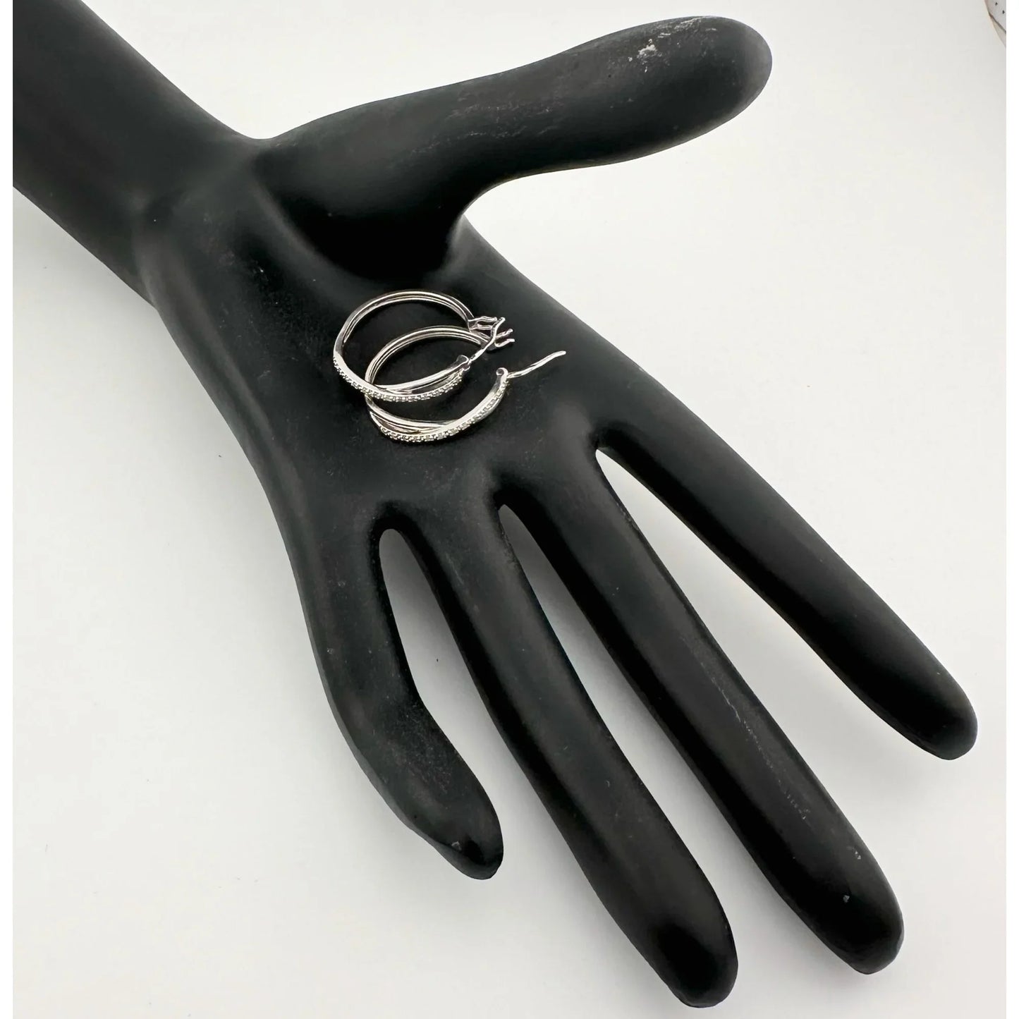 Beautiful Thin Diamond Infinity Hoop Earrings - Natural Diamonds in Sterling Silver 1.5" hoop - A+ Stuff