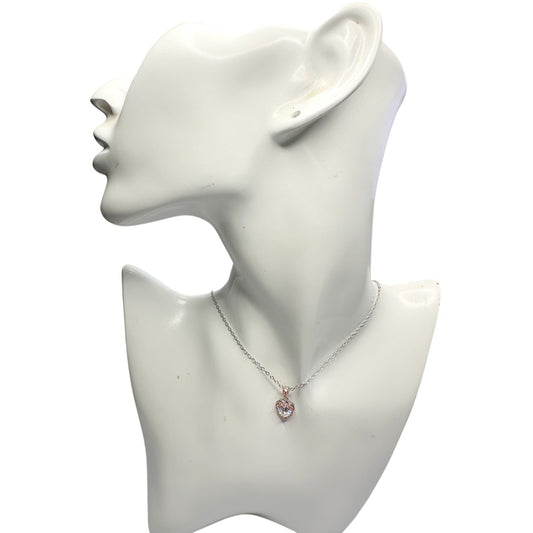 Pretty Rhodium Plated Pink Topaz and Zirconia Heart Necklace