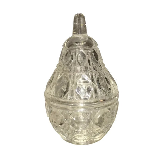 Small Miniature Pear Shaped Cut Glass Lidded Vintage Trinket Dish - A+ Stuff