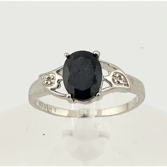 Black Sapphire and Diamond Accent Oval Ring - Sterling Silver - Simple Beauty! - A+ Stuff