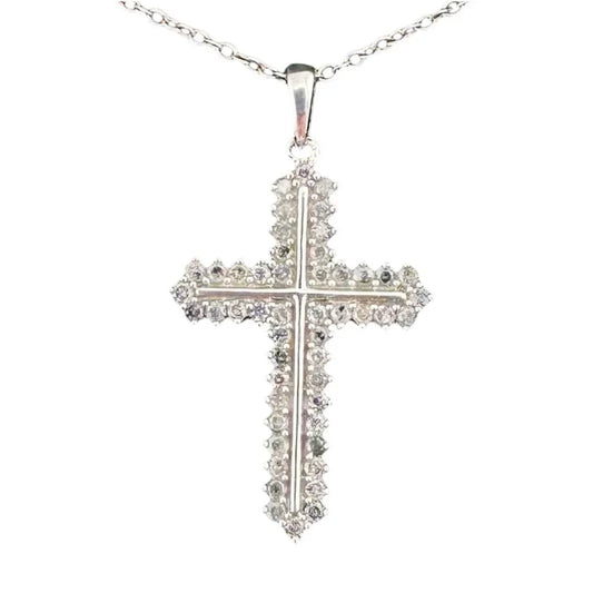 Shimmering 1/2 ct Diamond Cross Necklace - Sterling SIlver - A+ Stuff