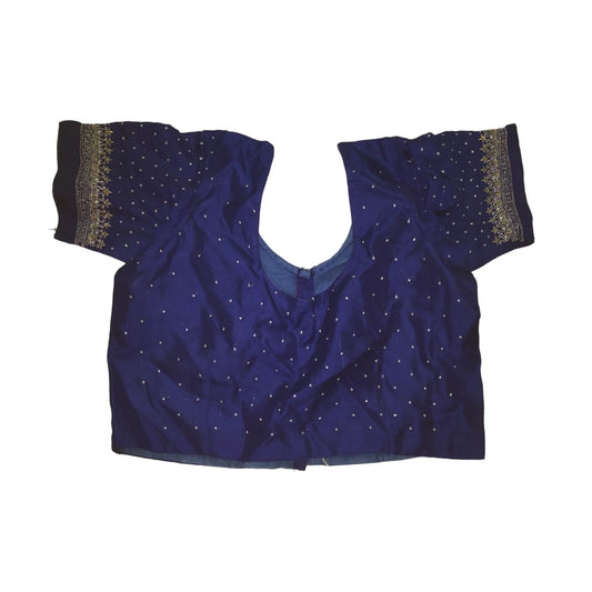 Womens Vintage Navy Blue/Gold Short Sleeved Saree Blouse/Choli - A+ Stuff