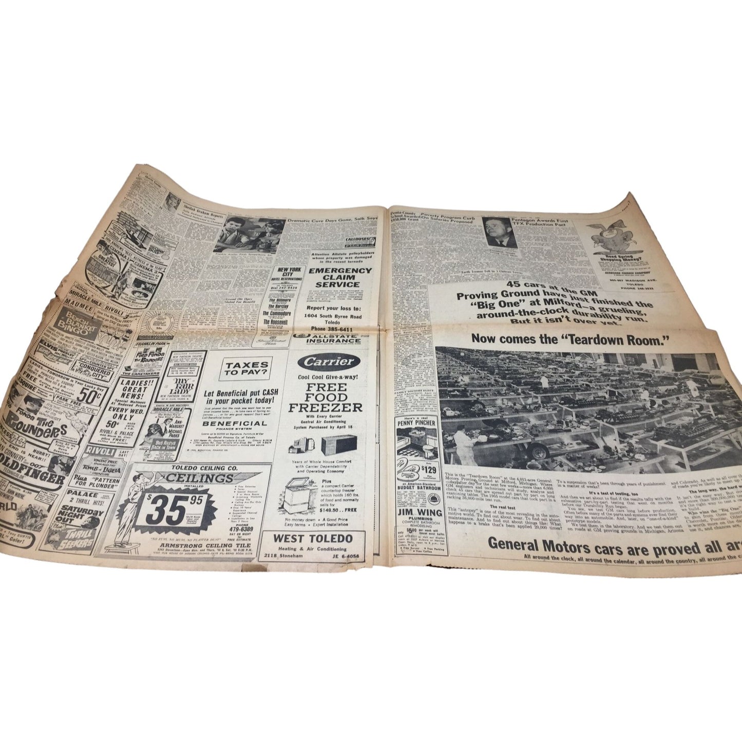 Vintage Collectible The Toledo Times 5 Final- "Disaster Aid Asked For Country" Newspaper