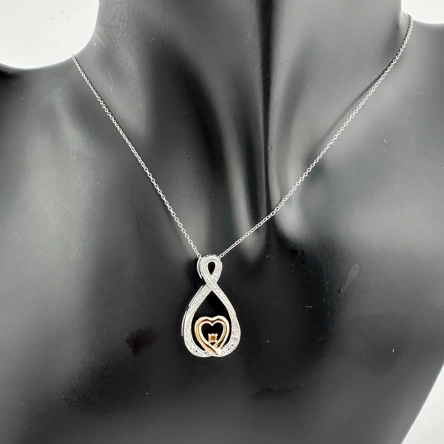 10kt Gold & Sterling Silver Infinity Heart Necklace with Natural Chocolate Diamond - A+ Stuff