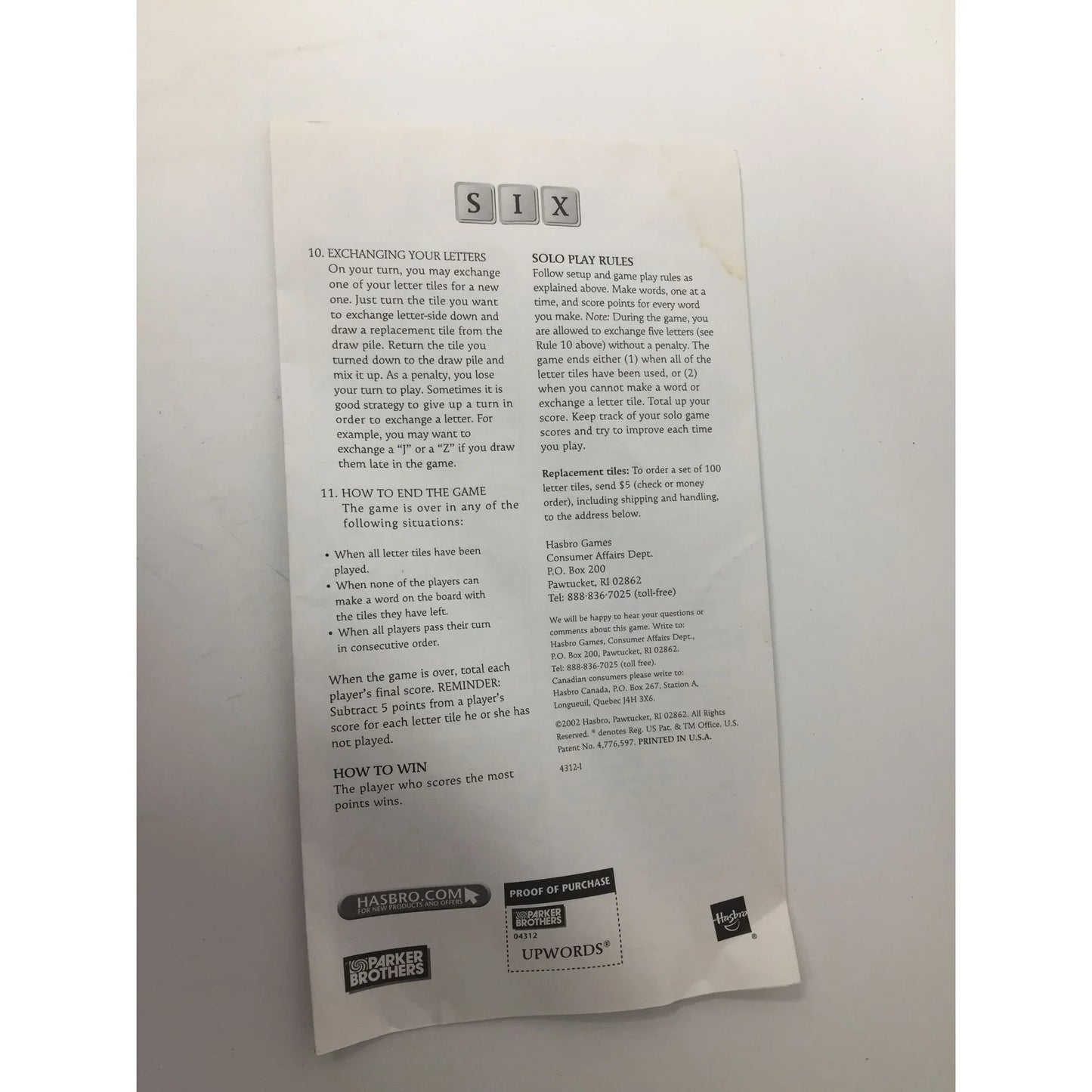 Parker Brothers Scrabble ''UpWords'' Word Game (2-4 players) - A+ Stuff