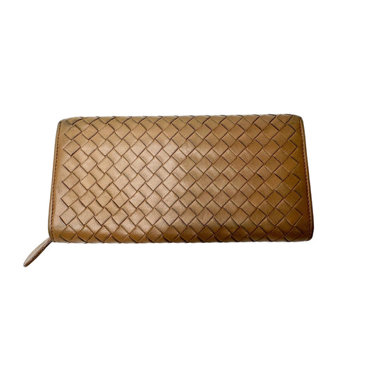 Bottega Veneta Intrecciato Woven Tan Leather Long Flap Wallet
