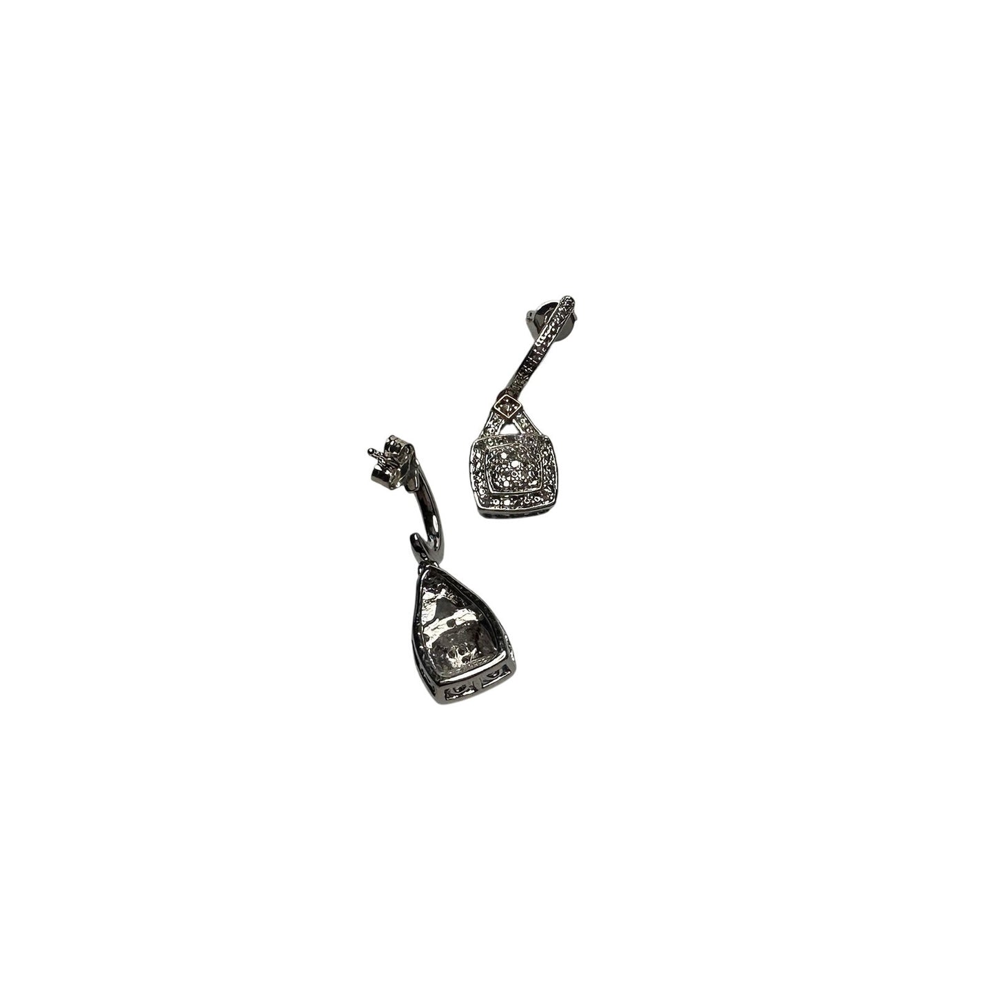 1/4 Carat Diamond Cushion Cut Dangle Earrings -Rhodium Plated Brass