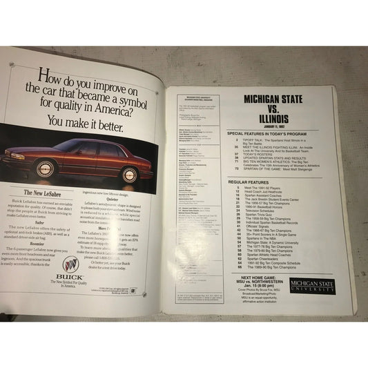 Michigan State Men's Spartan Basketball Vintage 1991-1992 Program - A+ Stuff
