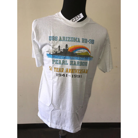 USS Arizona BB-39 Pearl Harbor 50 Yr Anniversary 1941-1991 White Tee Shirt Large - A+ Stuff
