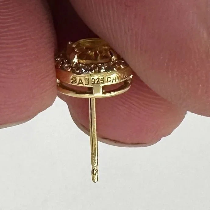 Bright Round 2.00 Carat Golden Citrine Halo Earrings - 14kt Gold Overlay Sterling Silver - A+ Stuff