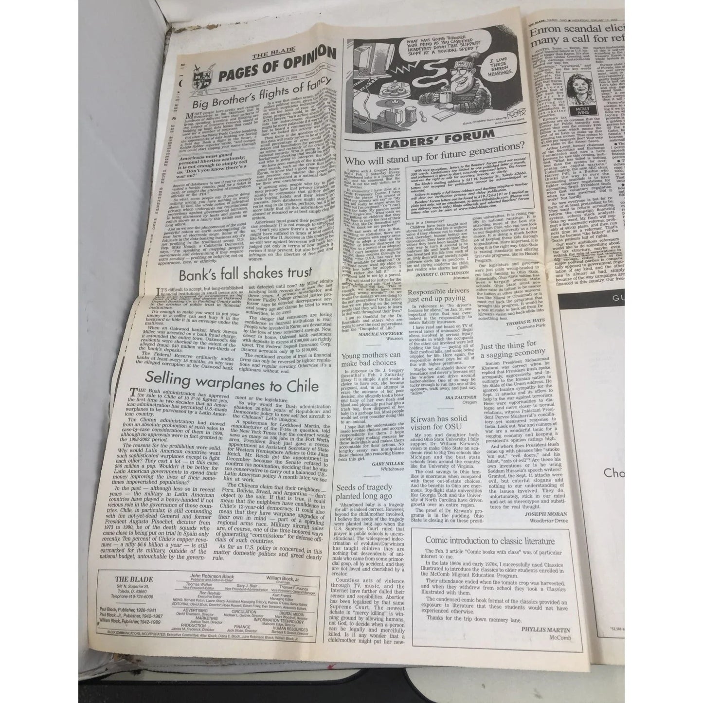 Vintage Collectibles Newspaper The Blade Feb. 13, 2002 the blade A+ Stuff