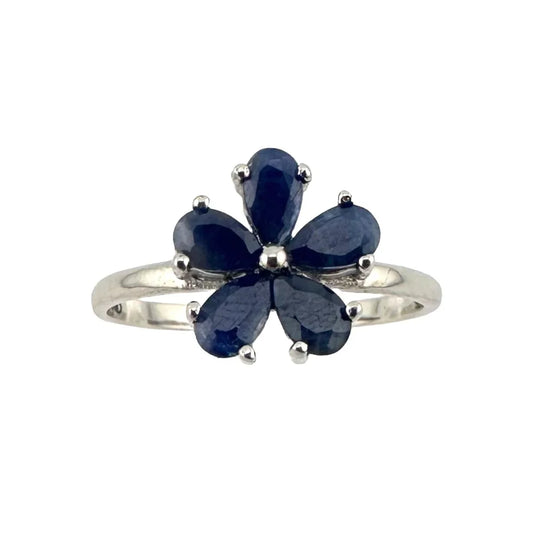 Natural Blue Sapphire Flower Ring Sterling Silver Size 8.25 - Simply Beautiful! - A+ Stuff