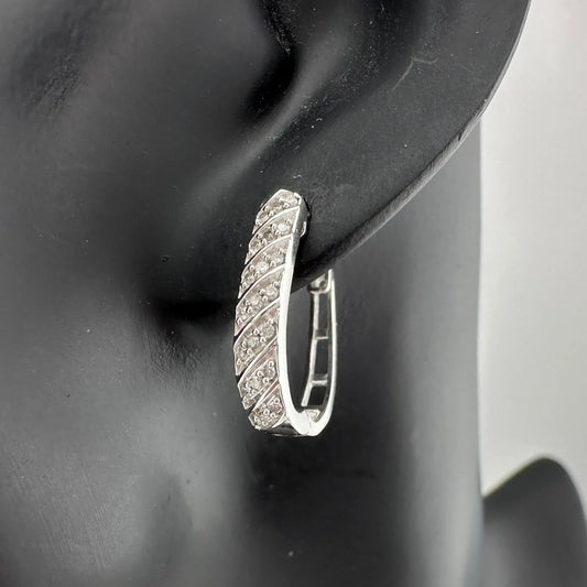 Beautiful 1/4 Carats Diamond Wave Hoop Earrings - Sterling Silver - Natural Diamonds - A+ Stuff