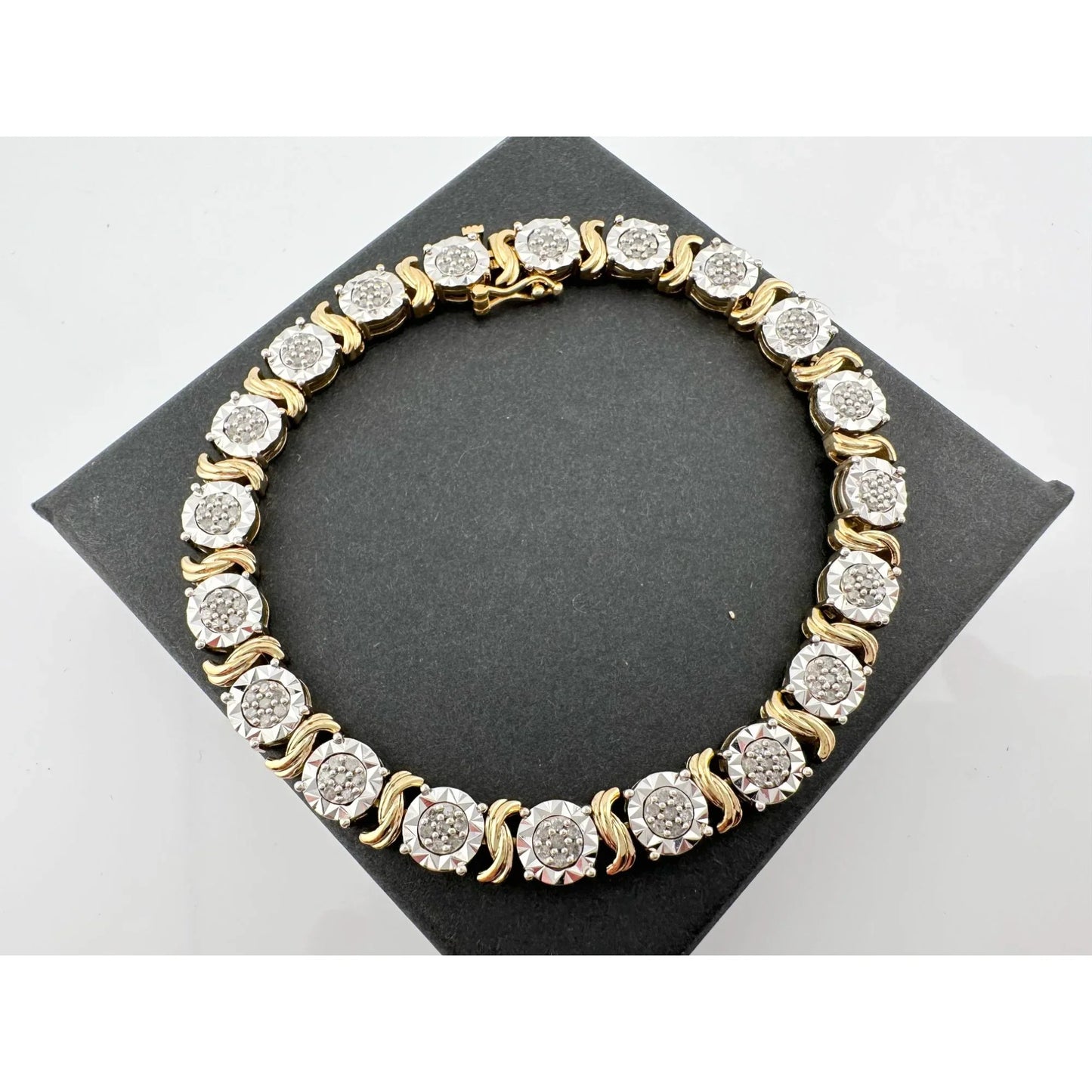 Beautiful Two Tone 1 Ct Diamond Bracelet - Sterling Silver with Gold Plate S Curve Pattern - A+ Stuff