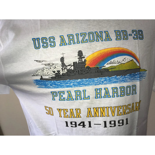 USS Arizona BB-39 Pearl Harbor 50 Yr Anniversary 1941-1991 White Tee Shirt Large - A+ Stuff
