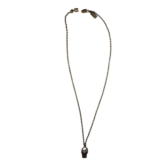 Womens Gold Tone 7" Necklace with a Pink/Purple Flower Bouquet Pendant - A+ Stuff
