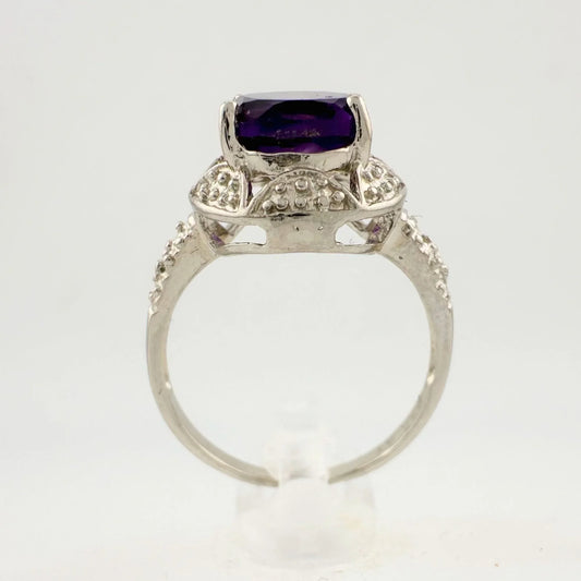 Beautiful Dark Purple Amethyst and Diamond Accent Ring - Sterling Silver Size 7.25 - A+ Stuff