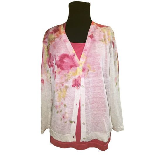 Womens Size Large Jones New York Collection Pink Tank Top/Long Sleeve Cardigan - A+ Stuff