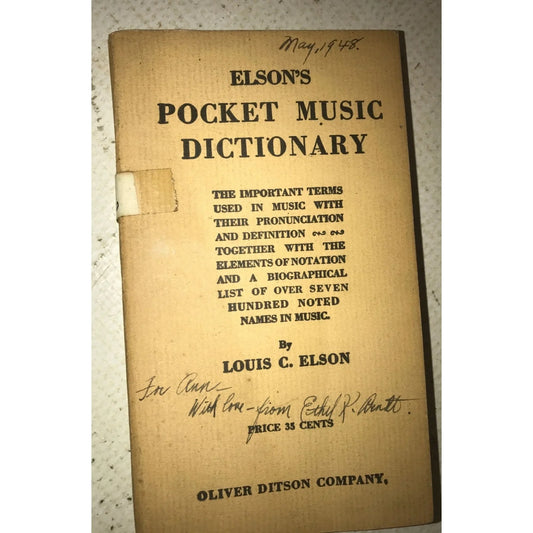 Elson's Pocket Music Dictionary Vintage Paperback Book by Louis C. Nelson - A+ Stuff