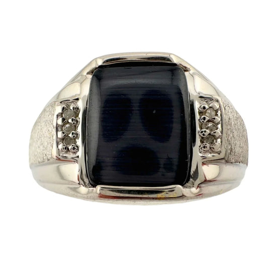 Elegant Men's Cat Eye and Diamond Ring - Sterling Silver Size 10 - Natural Gemstones - A+ Stuff