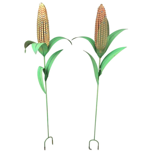 Two Yellow and Green Tall Welded Metal Garden/Yard Corn Stalks - A+ Stuff