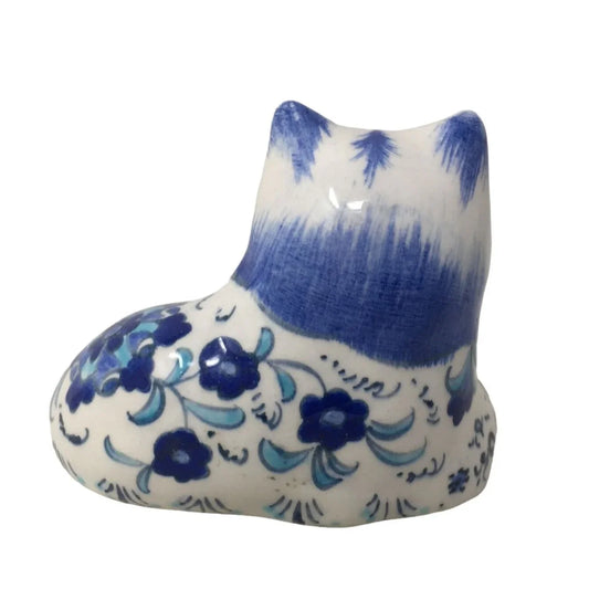 Cute Vintage Cat Figurine - Country Blue Floral Pattern - signed on bottom. A+ Stuff A+ Stuff Cat Figurine