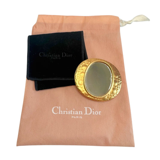 Christian Dior Parfums Gold Compact Pocket Mirror with Christian Dior Dust Bag and Cloth Bag