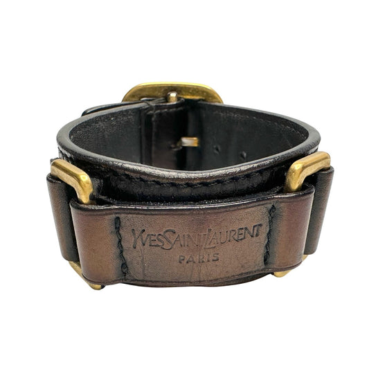 Yves Saint Laurent (YSL) Wide Leather Cuff Bracelet w Large Buckle
