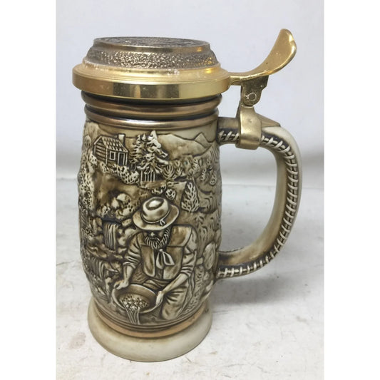 Vintage Avon 1987 The Gold Rush Handled/Lidded Collectible Beer Stein- Handcrafted in Brazil - A+ Stuff