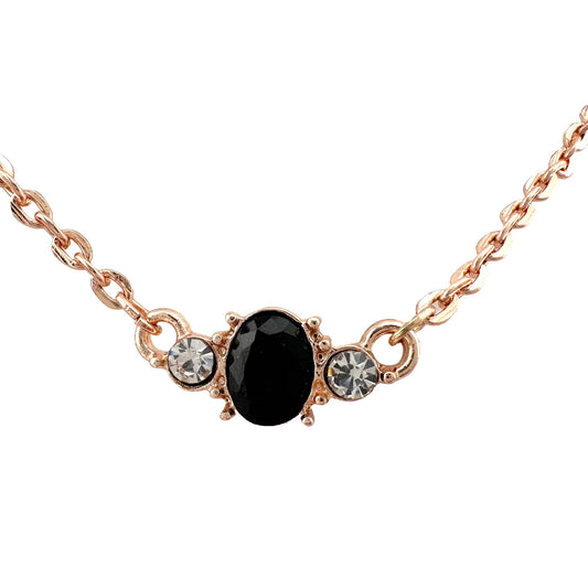 Pretty Oval Sapphire and Crystal Necklace with Rose Gold Overlay