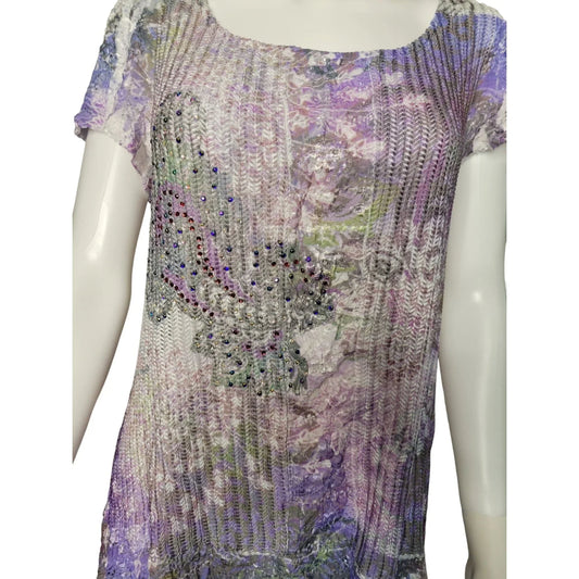 Women's Purple and White Tee Shirt with rhinestones ABC-TV A+ Stuff