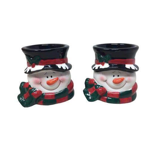 Holiday Time 2 pc Hand-painted Ceramic Snowman T-light Candle Holders - A+ Stuff