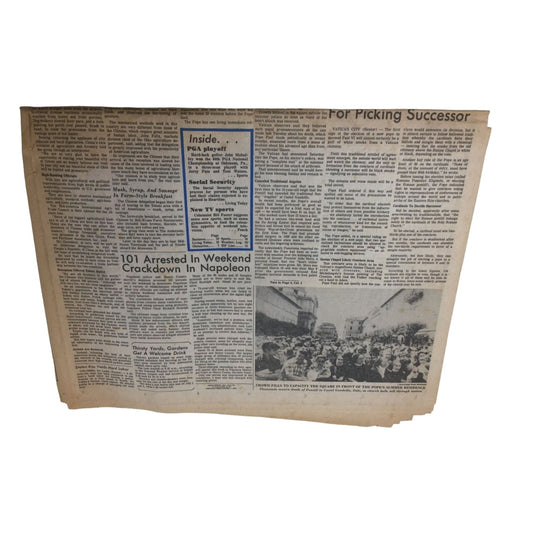 The Blade Newspaper Mon. August 7, 1978 Pope Dies of Heart Attack; Led Church for 15 Years