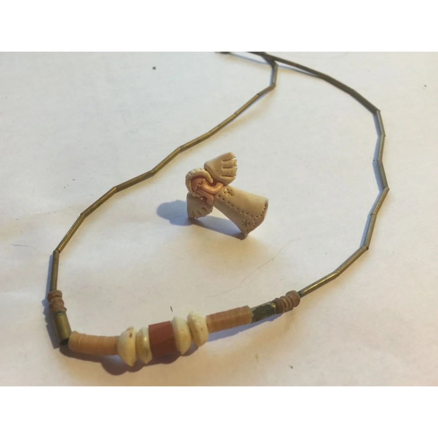 Vintage Angel Pin & Hand Beaded Clasp Necklace - about 15" - A+ Stuff