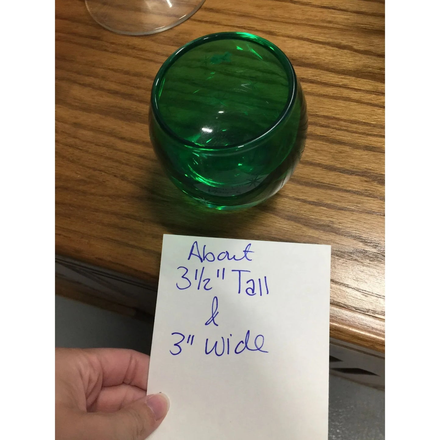 Small Vintage Emerald Green Glass Candle Holder with Star Pattern - A+ Stuff