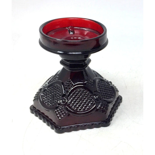 Vintage Avon 1876 Cape Cod Ruby Red Glass Candle Holder Base Candlestick Avon A+ Stuff Candle Holders
