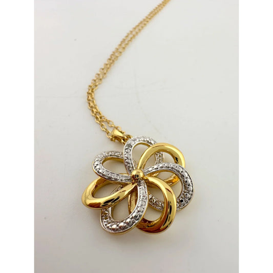 Pretty Two Tone Flower Pendant 22kt Gold Overlay - A+ Stuff