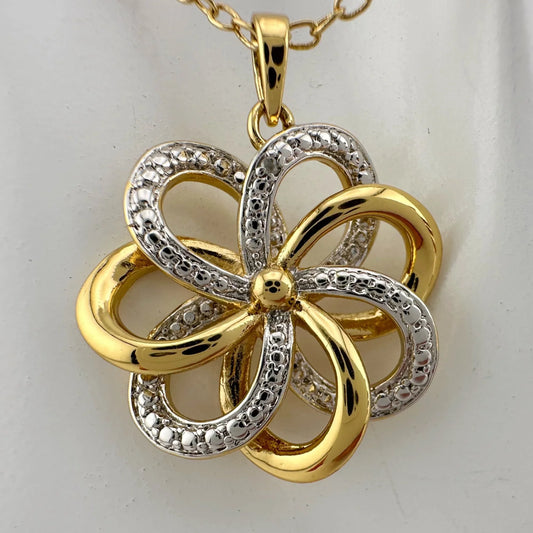 Pretty Two Tone Flower Pendant 22kt Gold Overlay - A+ Stuff