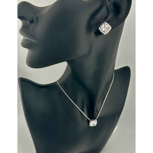 White Topaz Earring and Pendant Necklace Set - Cushion Cut - Just Shines!