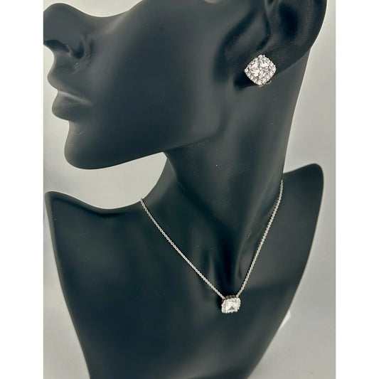 White Topaz Earring and Pendant Necklace Set - Cushion Cut - Just Shines! - A+ Stuff