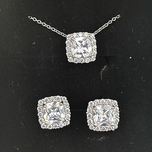 White Topaz Earring and Pendant Necklace Set - Cushion Cut - Just Shines!