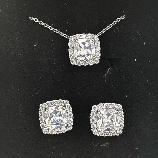 White Topaz Earring and Pendant Necklace Set - Cushion Cut - Just Shines! - A+ Stuff