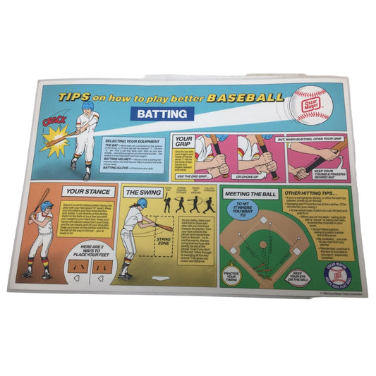 Vintage 1988 Oscar Mayer Foods Corporation Baseball Sports Placemat