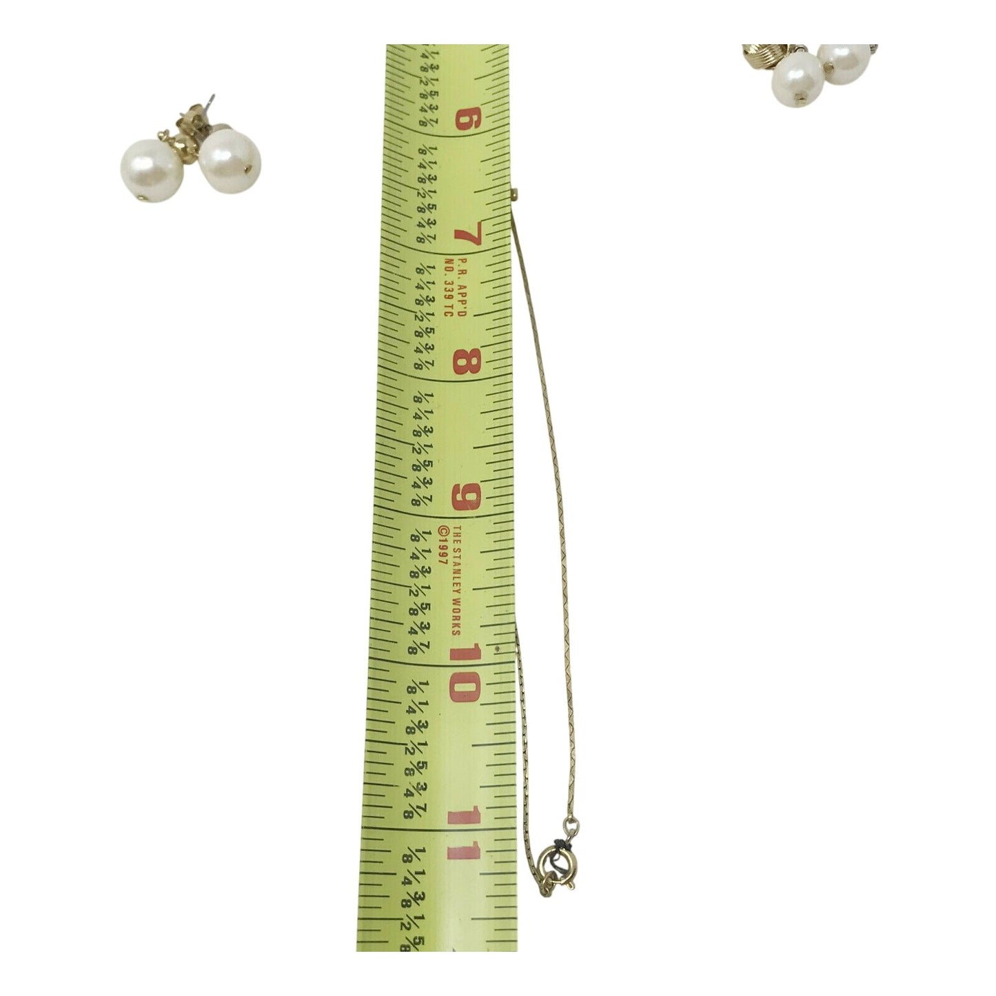 Faux Pearl EARRING and NECKLACE SET Gold Tone 2 Pairs of earrings