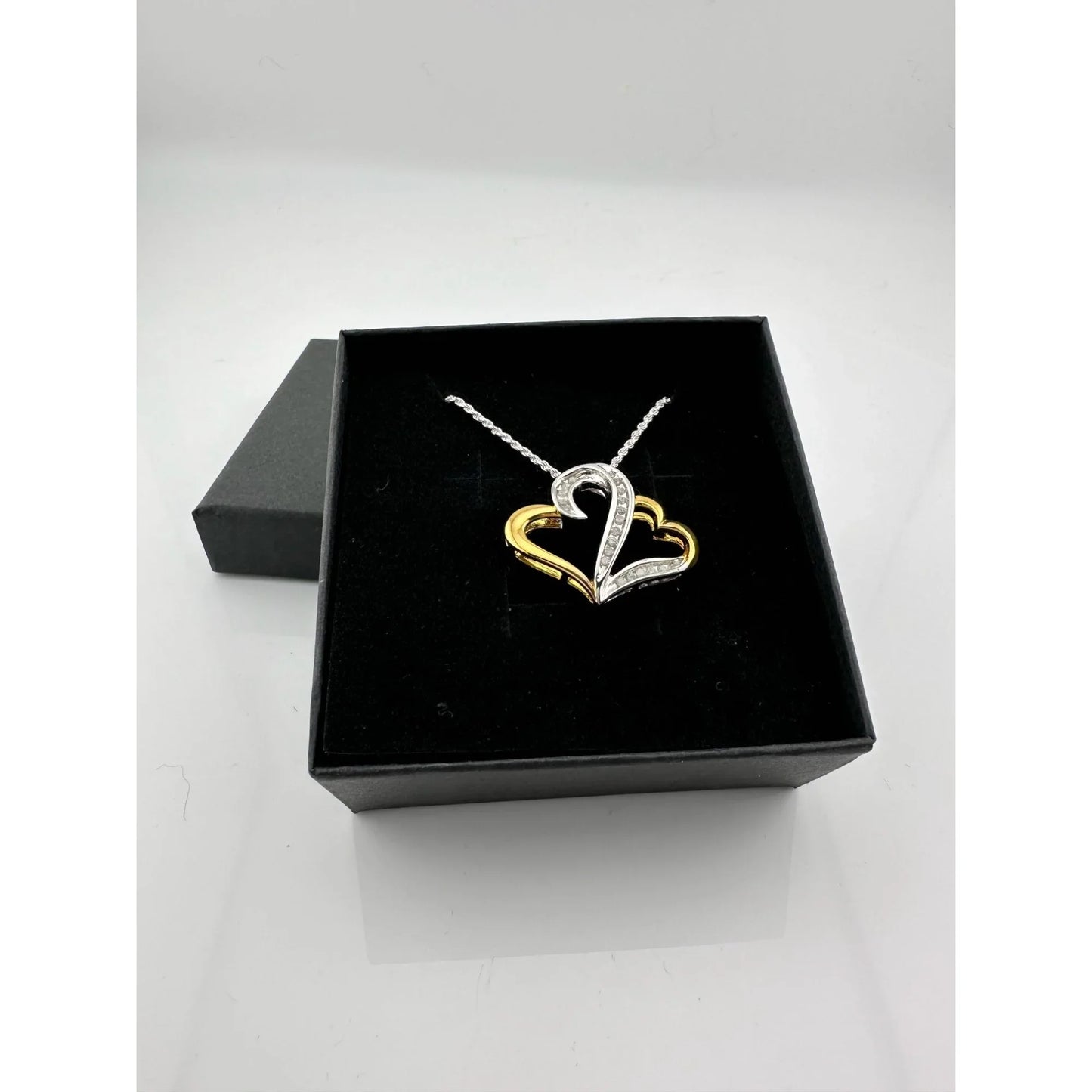 Two Hearts as One 1/4 Carat Natural Diamond Necklace - Sterling with 14kt Gold Overlay - A+ Stuff