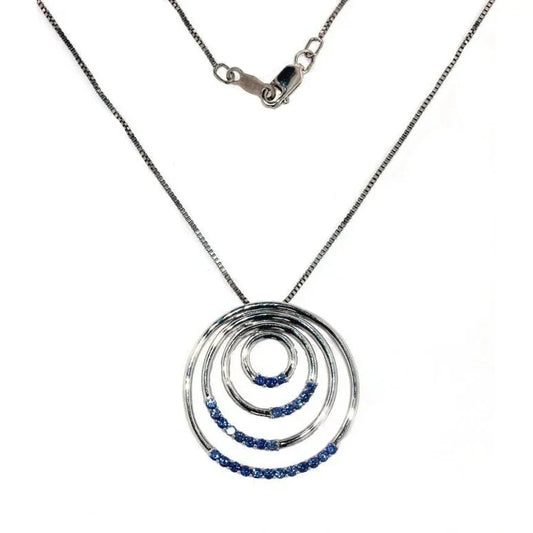 Beautiful Concentric Rings Ceylon Sapphire Necklace - Sterling Silver Setting - Unique Design - A+ Stuff