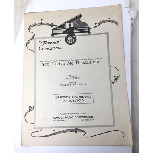 Vintage 'You Leave Me Breathless' Sheet Music - A+ Stuff
