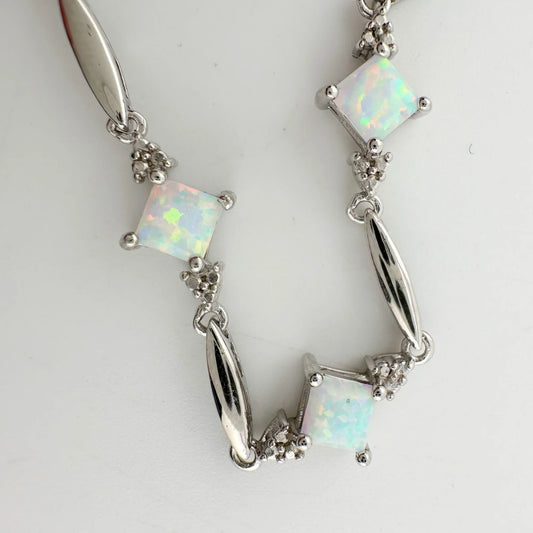 Princess Cut Lab Created Opal Bracelet with Diamond Accent - A+ Stuff