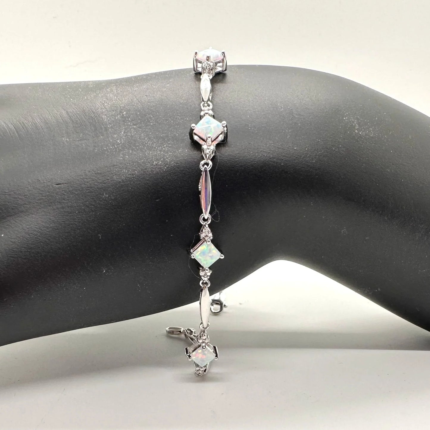 Princess Cut Lab Created Opal Bracelet with Diamond Accent - A+ Stuff