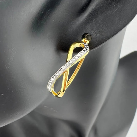 Beautiful Infinity Hoop Earrings - Sterling Silver and 14kt Gold Overlay with texturing and small diamond accent - A+ Stuff